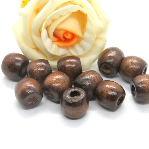 10 perles en bois marron 12 mm