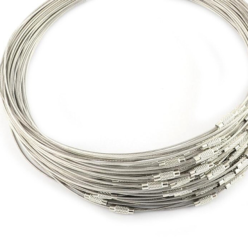 5 colliers tour de cou en câble métallique gainé argenté 45 cm