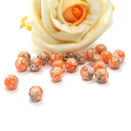 10 perles de verre veinée marron orange 6 mm