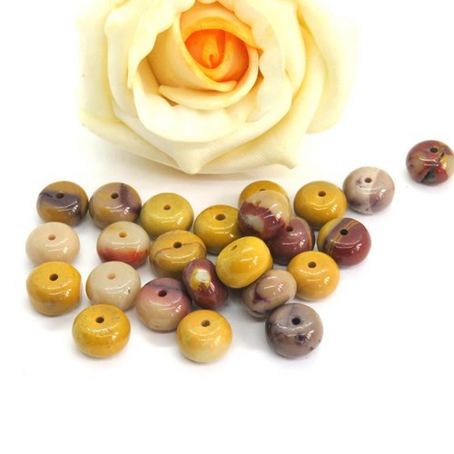 8 perles pierre rondelle 5 x 8 mm jaune marron bordeaux