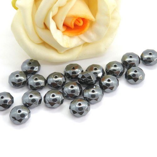 10 perles hématite rondelle à facettes 8 mm