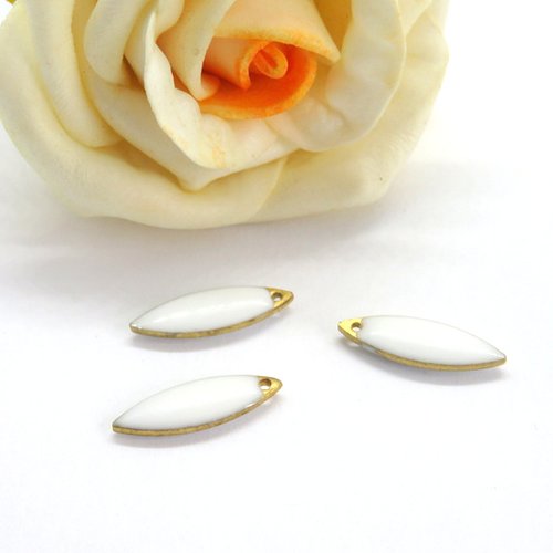 Pendentif sequin / navette émaillé jaune 16 x 5 mm