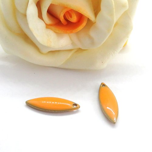 Sequin goutte/navette émaillé orange 16 x 5 mm