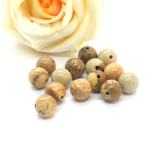 10 perles pierre de jaspe marron beige 8 mm
