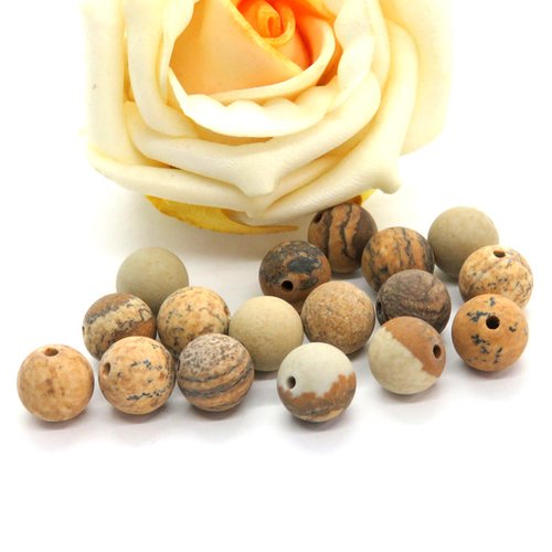 10 perles pierre de jaspe mate/dépoli marron beige..8 mm