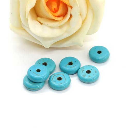 10 perles howlite intercalaires/rondelle turquoise 10 mm