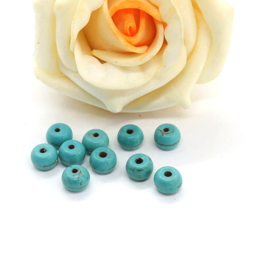 10 perles howlite intercalaires/rondelle turquoise 5 mm