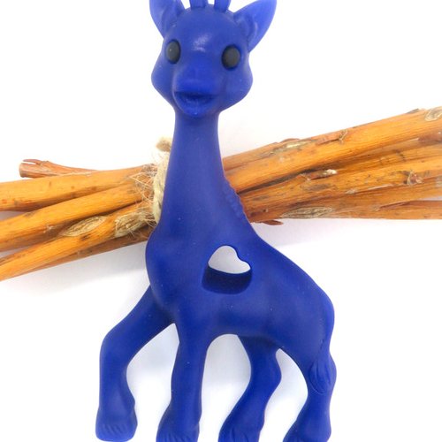 Anneau de dentition girafe en silicone alimentaire bleu violet
