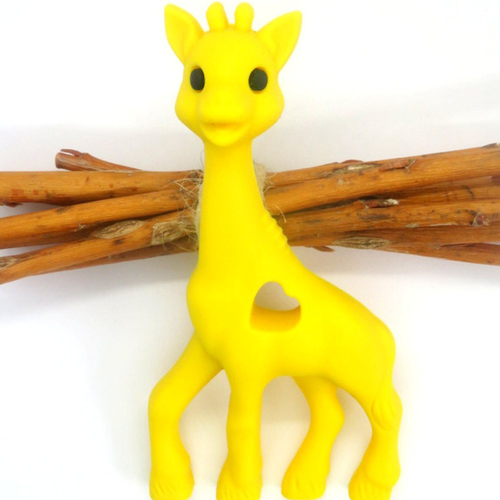 Anneau de dentition girafe en silicone alimentaire jaune