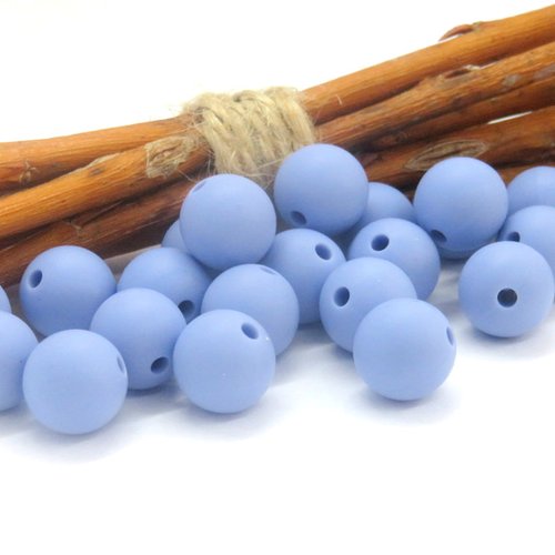 10 perles en silicone alimentaire bleu 12 mm