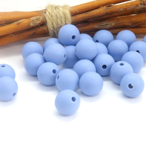 10 perles en silicone alimentaire bleu 12 mm