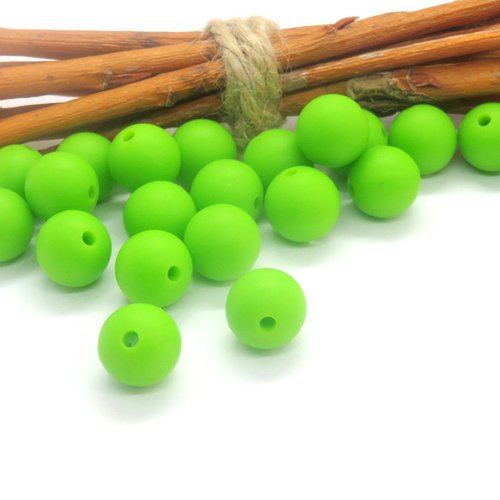 10 perles en silicone alimentaire vert pomme 12 mm