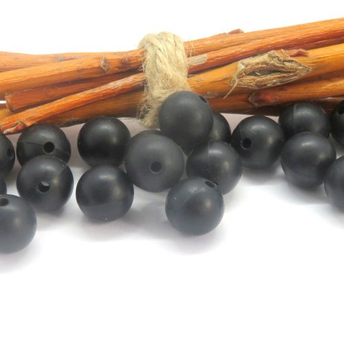 10 perles en silicone alimentaire noire 12 mm