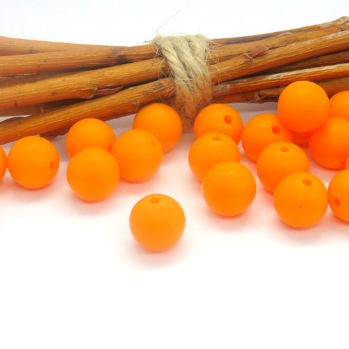 10 perles en silicone alimentaire orange 12 mm