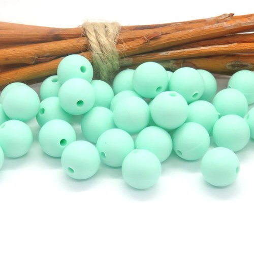 10 perles en silicone vert d'eau 12 mm