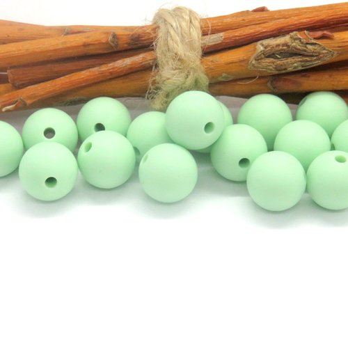 10 perles en silicone alimentaire vert menthe 12 mm