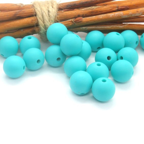 10 perles en silicone alimentaire turquoise 12 mm