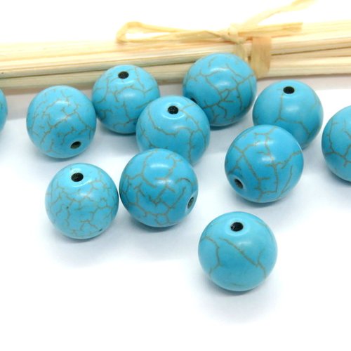 10 perles howlite turquoise ronde 12 mm