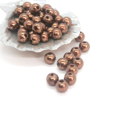 20 perles acrylique marron effet nacré 6 mm