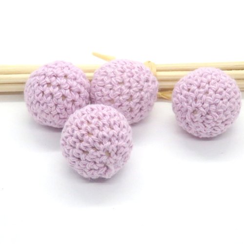 Perle en bois crochet coton mauve attache tétine 20 mm