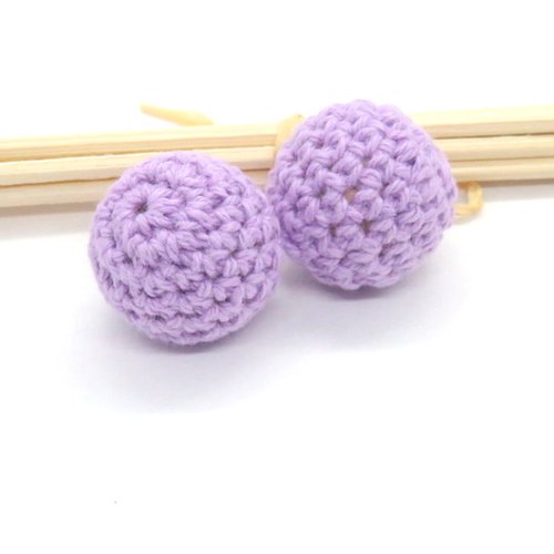 Perle en bois crochet coton violet moyen 20 mm