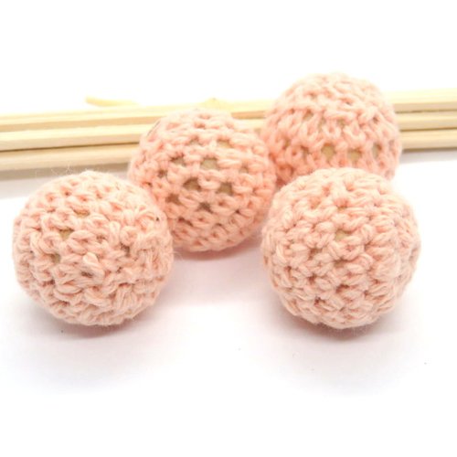 Perle en bois crochet coton saumon attache tétine 20 mm
