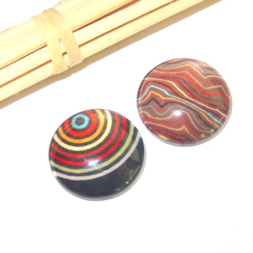 2 cabochons année 70 marron 16 mm