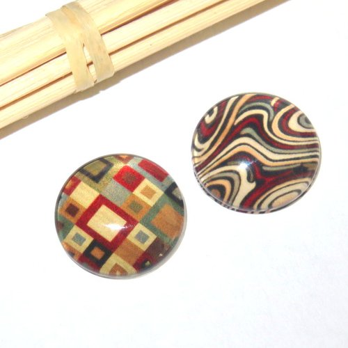 2 cabochons année 70 marron 16 mm