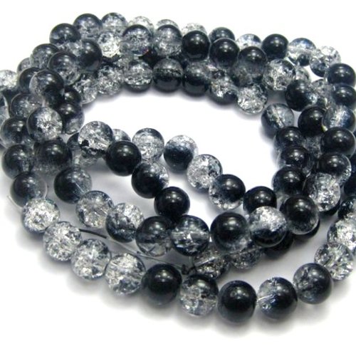 10 perles en verre craquelé noir bicolore 8 mm