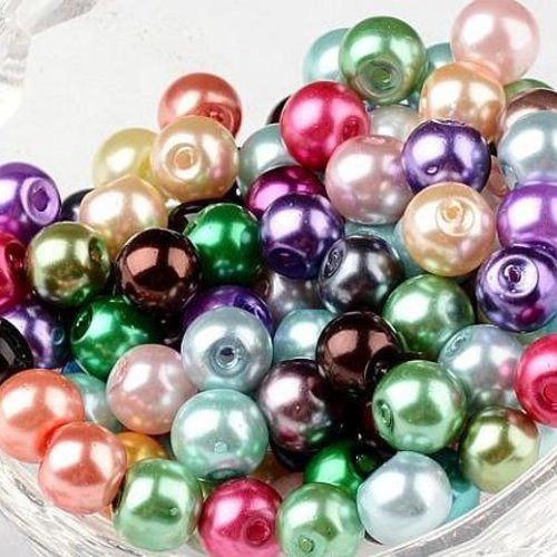 20 perles en verre effet nacré 8 mm multicolore