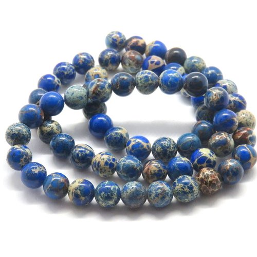 10 perles jaspe sédiments marins bleu 6 mm