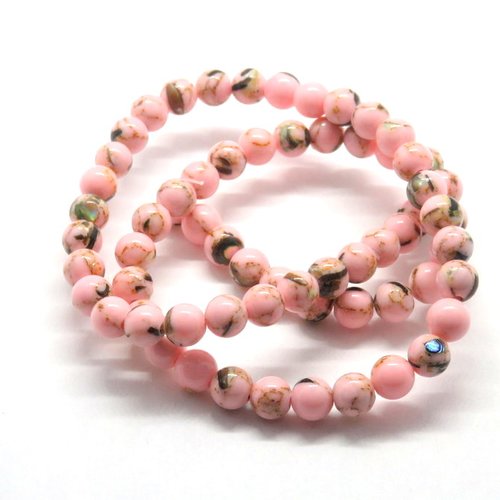 10 perles de verre rose et noire tachetée 6 mm