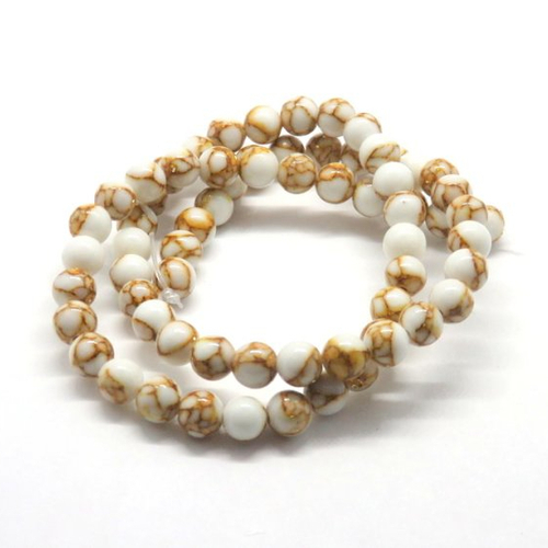 20 perles howlite blanche filet or ronde 6 mm