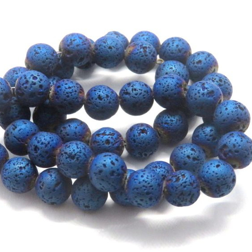 10 perles pierre de lave bleu 8 mm