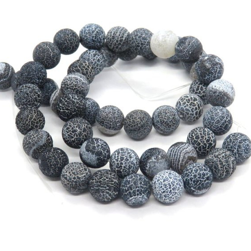 20 perles agates onyx givrés craquelé bleu 8 mm