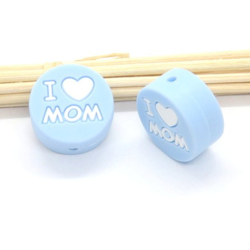 Perle silicone i love mom bleu clair 