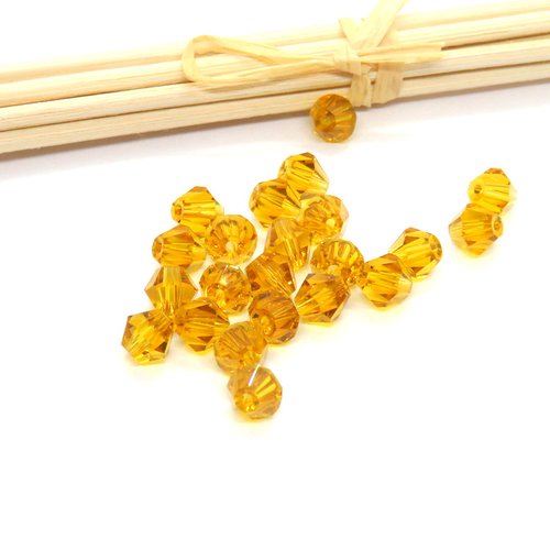 20 perles cristal à facettes bi-cone ambre 6 mm