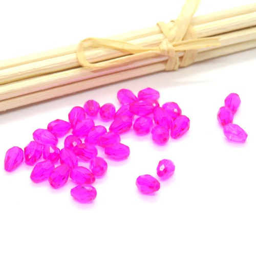 20 perles cristal à facettes goutte rose fuchsia 3 x 5 mm
