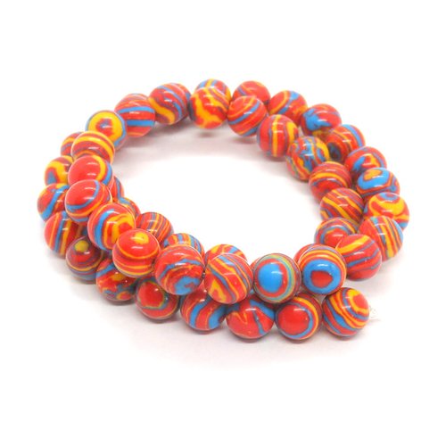 10 perles malachite de synthèse rouge bleu orange 8 mm