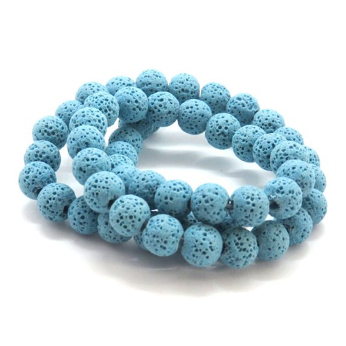 10 perles pierre de lave bleu 8 mm 