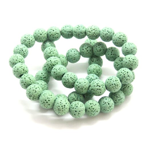 10 perles pierre de lave vert menthe 8 mm 