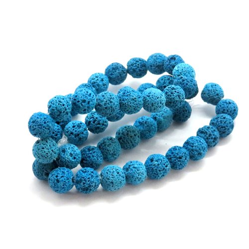10 perles pierre de lave bleu turquoise 8 mm 