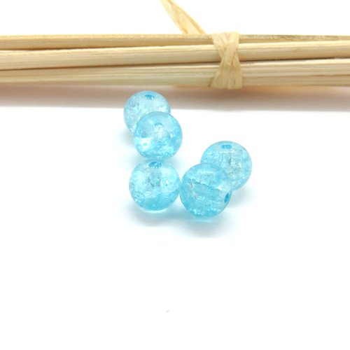 10 perles de verre craquelé bleu 8 mm