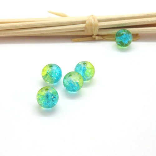 10 perles de verre craquelé turquoise 8 mm