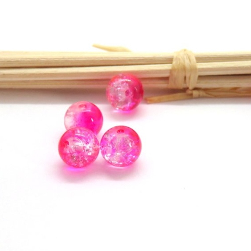 10 perles de verre craquelé rose/fuchsia 8 mm