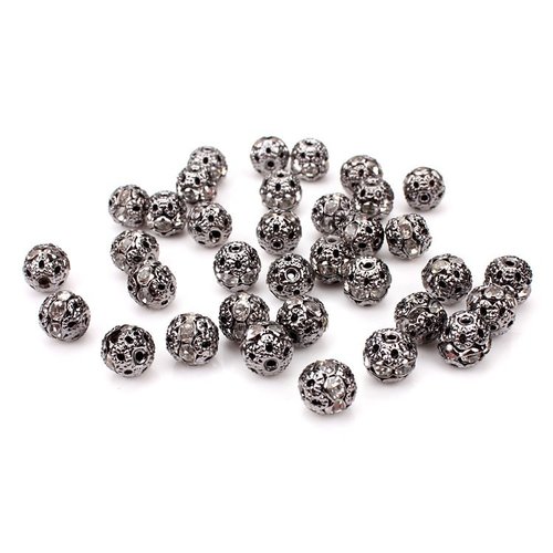 10 perles métal noire strass légère 8 mm