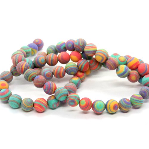 6 perles malachite de synthèse multicolore mat 6 mm