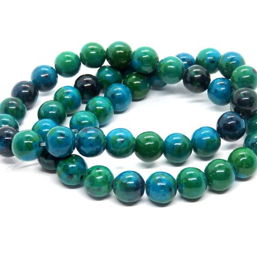 10 perles verre ronde turquoise/vert  8 mm 