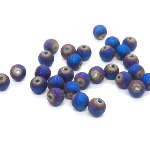30 perles verre ronde bleu/violet scintillant 8 mm 