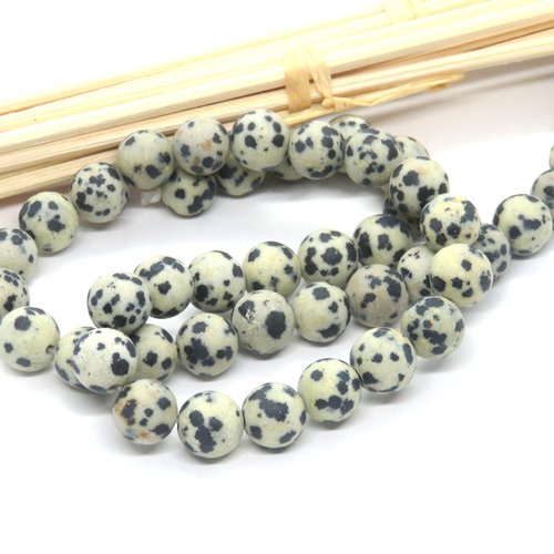 10 perles de jaspe dalmatien beige, noire 8 mm 
